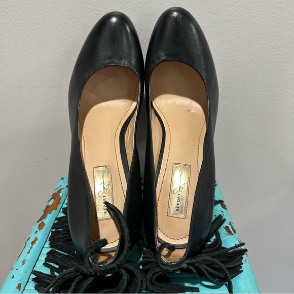 Report Signature Targee Black Fringe Platform Leather Pumps Size 8 - Picture 8 of 16